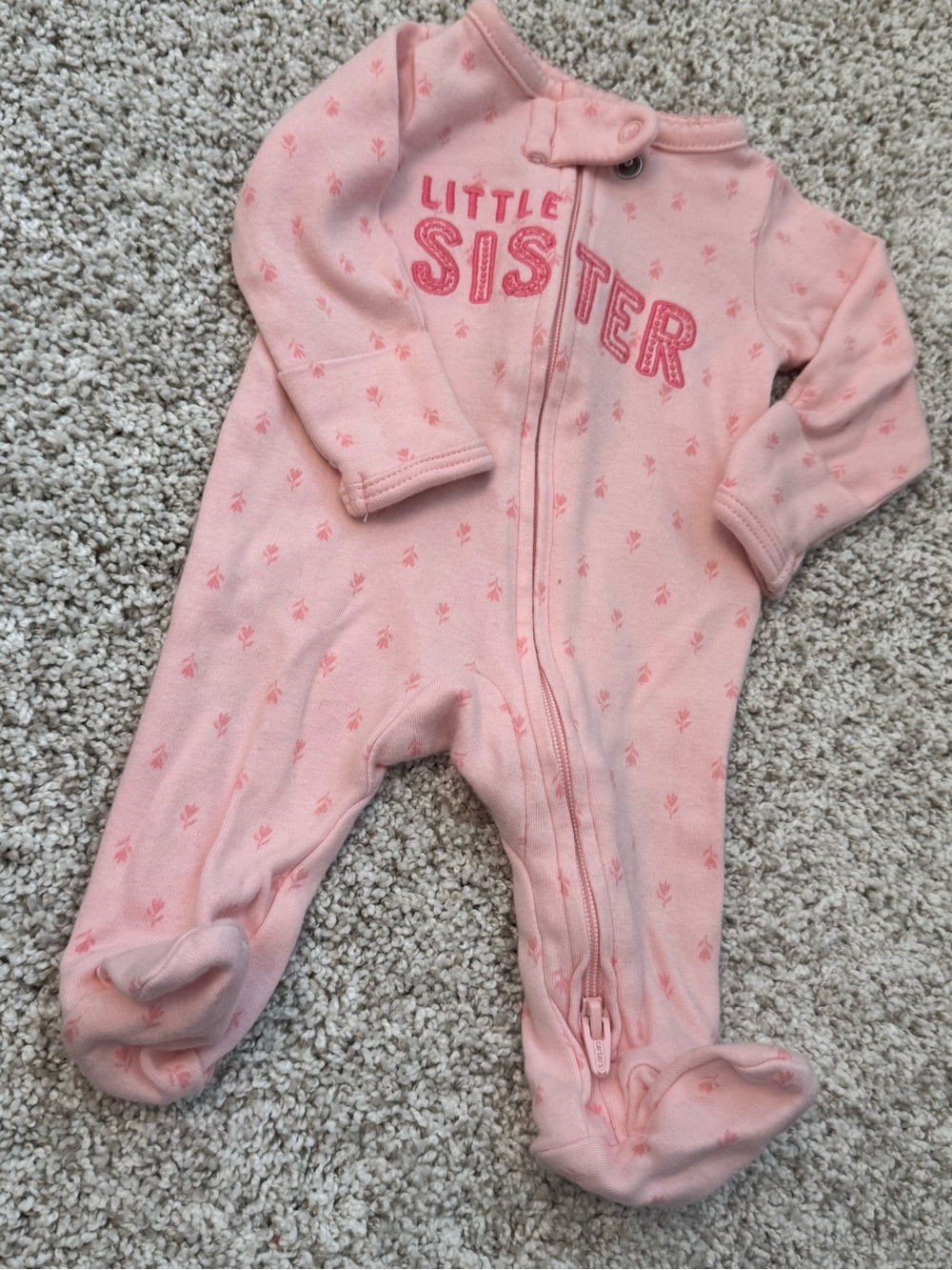Carter's Pink "Little Sister" Footed Baby One-Piece
